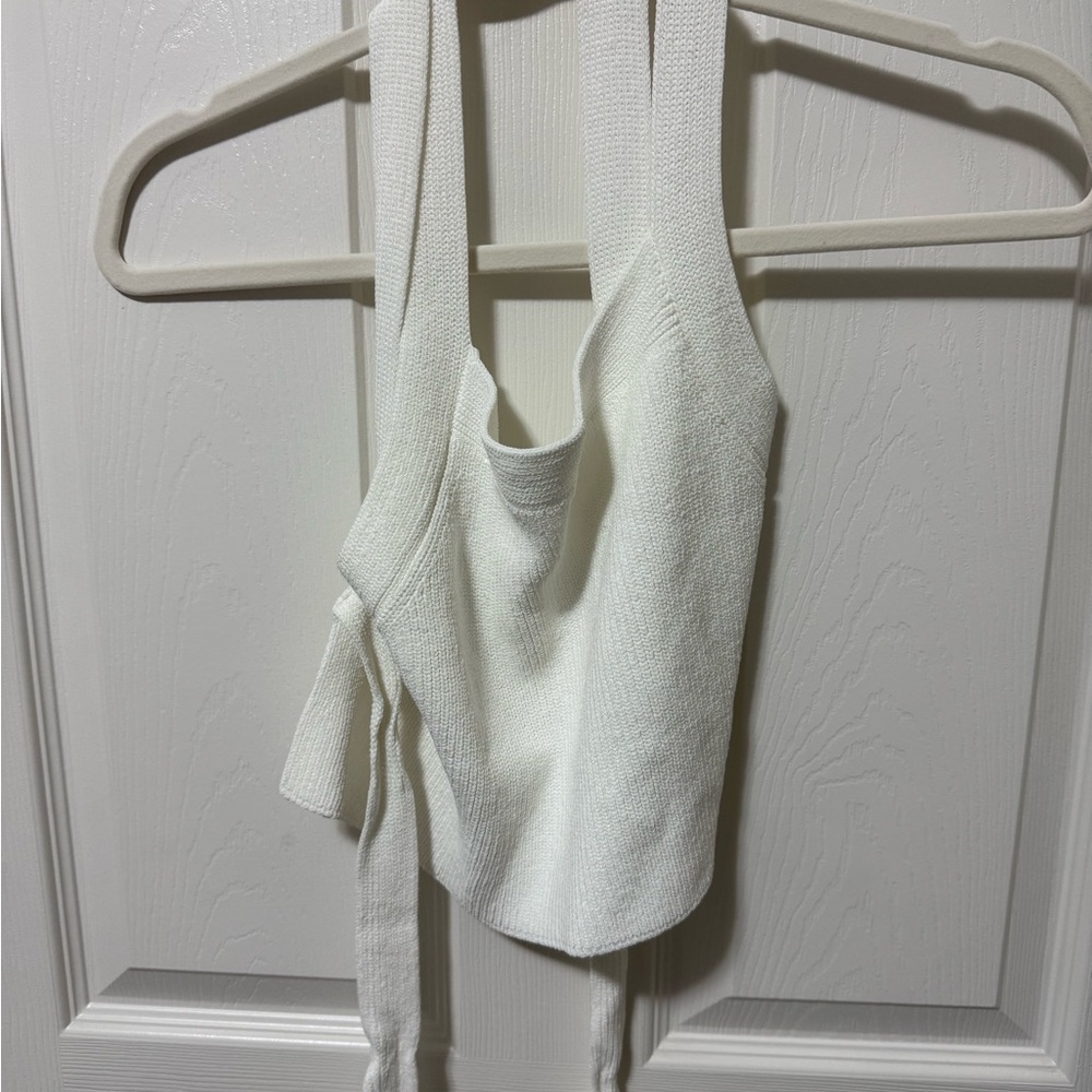 Wilfred Cream Sleeveless Crop Tie Front Tank Top